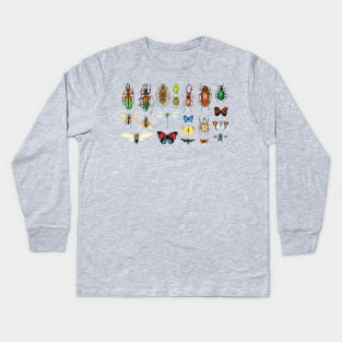 The Usual Suspects - insects on white - watercolour bugs pattern Kids Long Sleeve T-Shirt